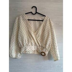 Cropped wrap blouse, polka dot detail